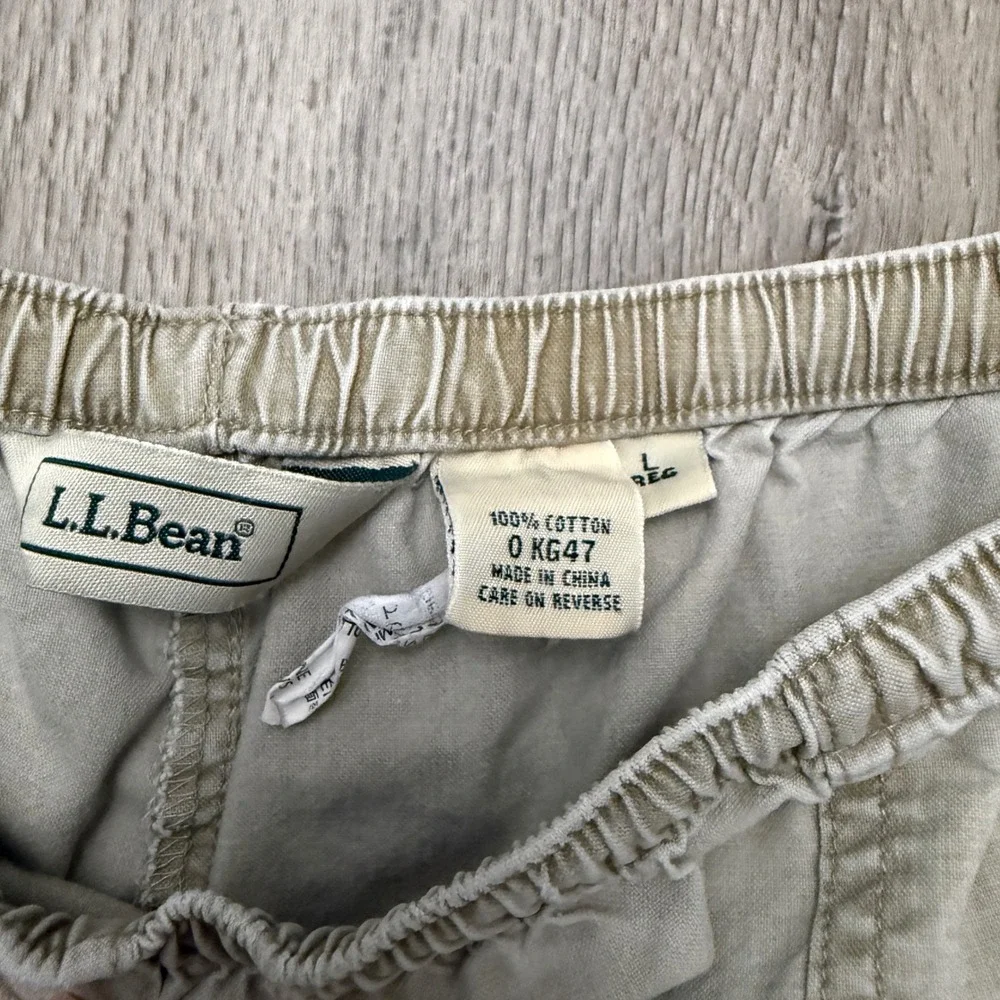 L.L.Bean Pants Womens‎ Large Tan Wide Leg Elastic Waist Drawstring Cotton